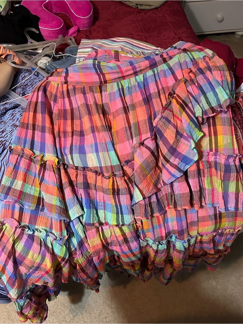 Pilcro Bright Plaid Tiered Ruffle Maxi Skirt